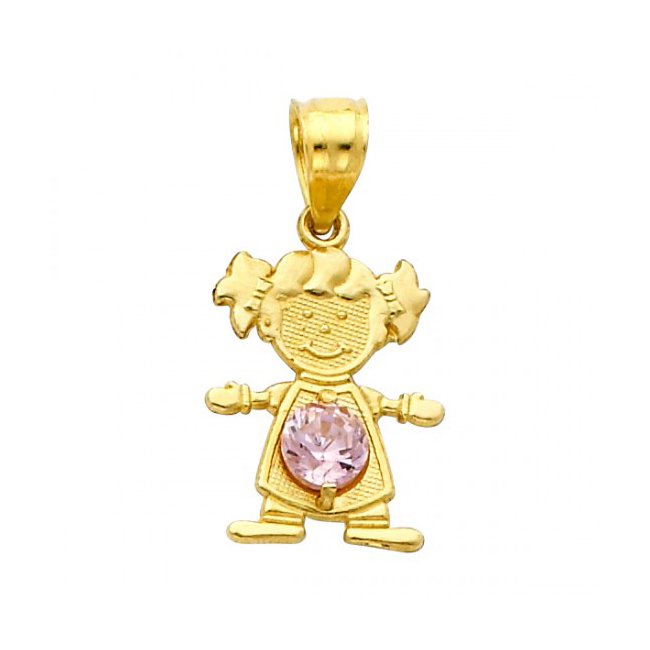Picture of Precious Stars Jewelry 14k Yellow Gold Round-cut Cubic Zirconia October Birthstone Girl/Daughter Pendant