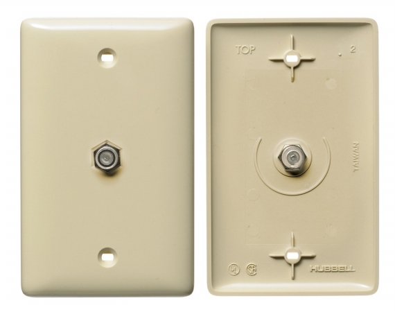 1-Gang Single F-Type Coupler Bulkhead Molded-In Plate - Ivory