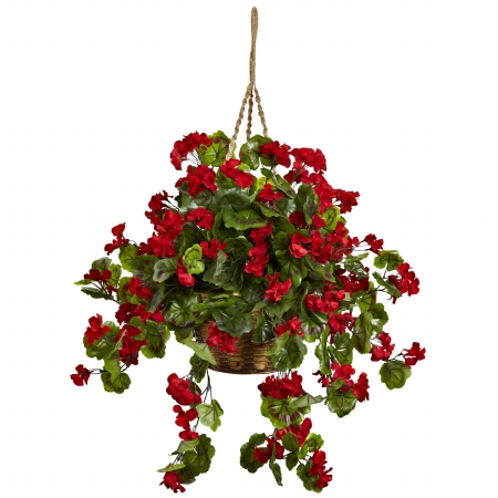 Picture of Nearly Natural 6857-RD Geranium Hanging Basket UV Resistant- Indoor & Outdoor - Red