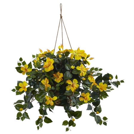Picture of Nearly Natural 6866-YL Hibiscus Hanging Basket - Yellow