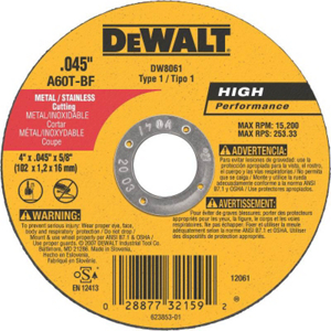 Picture of Dewalt DW8061 Metal Thin Cut-Off Wheel&#44; 4 x 0.45 x 0.62 in. 