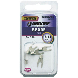 Non-Insulated Spade Terminal, 600 V, 16 to 14 AWG Wire, #6 Stud, Copper Contact