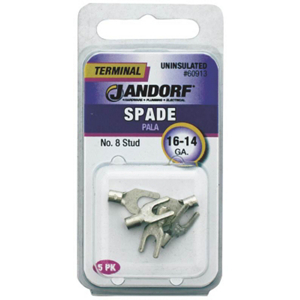 Non-Insulated Spade Terminal, 600 V, 16 to 14 AWG Wire, #8 Stud, Copper Contact