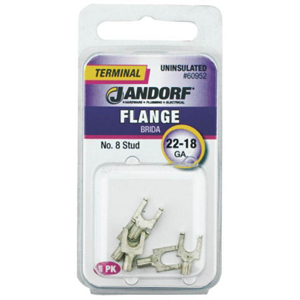 Non-Insulated Flanged Spade Terminal, 22 to 18 AWG Wire, #8 Stud, Copper Contact