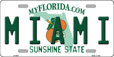 Miami Florida Novelty Metal License Plate