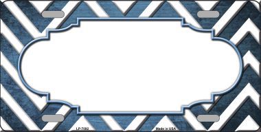 LP-7092 Light Blue White Chevron Scallop Print Oil Rubbed Metal Novelty License Plate