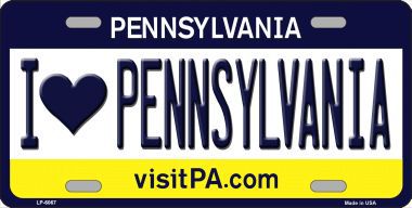LP-6067 I Love Pennsylvania State Background Novelty Metal License Plate