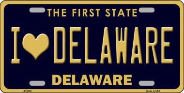 LP-6730 I Love Delaware Novelty Metal License Plate