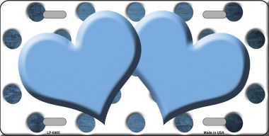 LP-6985 Light Blue White Dots Hearts Oil Rubbed Metal Novelty License Plate