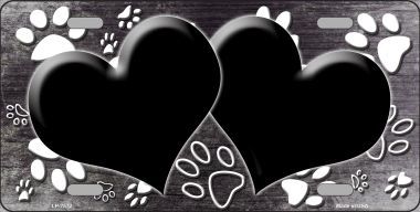 LP-7572 Paw Print Heart Black White Metal Novelty License Plate