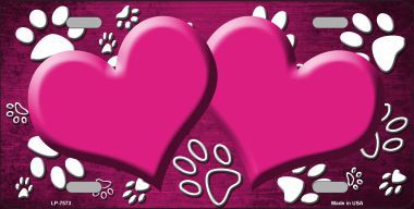 LP-7573 Paw Print Heart Pink White Metal Novelty License Plate