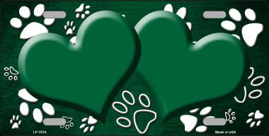 LP-7574 Paw Print Heart Green White Metal Novelty License Plate