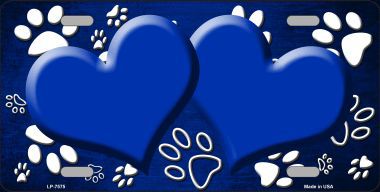 LP-7575 Paw Print Heart Blue White Metal Novelty License Plate