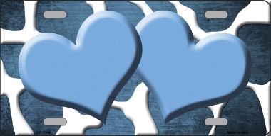 LP-7048 Light Blue White Hearts Giraffe Print Oil Rubbed Metal Novelty License Plate
