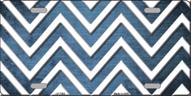 LP-7062 Light Blue White Chevron Print Oil Rubbed Metal Novelty License Plate