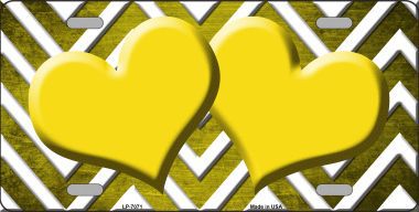 LP-7071 Yellow White Hearts Chevron Print Oil Rubbed Metal Novelty License Plate -  Smart Blonde