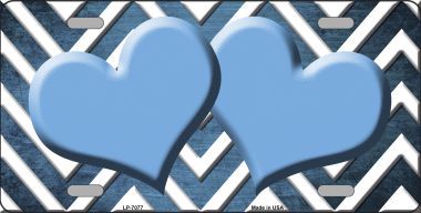 LP-7077 Light Blue White Hearts Chevron Print Oil Rubbed Metal Novelty License Plate