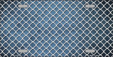 LP-7107 Light Blue White Quatrefoil Print Oil Rubbed Metal Novelty License Plate