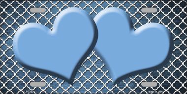 LP-7122 Light Blue White Quatrefoil Hearts Print Oil Rubbed Metal Novelty License Plate
