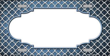 LP-7137 Light Blue White Quatrefoil Scallop Print Oil Rubbed Metal Novelty License Plate
