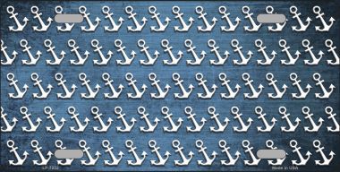 LP-7252 Light Blue White Anchor Print Oil Rubbed Metal Novelty License Plate