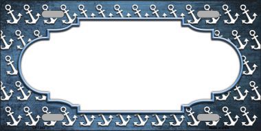 LP-7282 Light Blue White Anchor Scallop Print Oil Rubbed Metal Novelty License Plate