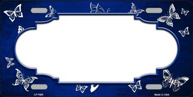 LP-7680 Blue White Scallop Butterfly Print Oil Rubbed Metal Novelty License Plate