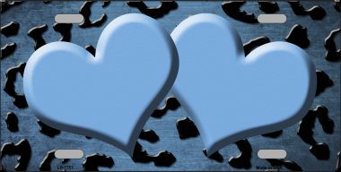LP-7357 Light Blue Black Cheetah Hearts Print Oil Rubbed Metal Novelty License Plate