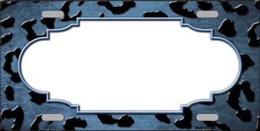 LP-7372 Light Blue Black Cheetah Scallop Print Oil Rubbed Metal Novelty License Plate