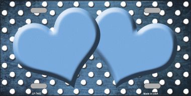LP-7402 Light Blue White Small Dots Hearts Print Oil Rubbed Metal Novelty License Plate