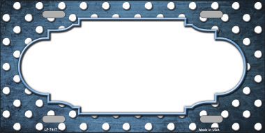 LP-7417 Light Blue White Small Dots Scallop Print Oil Rubbed Metal Novelty License Plate