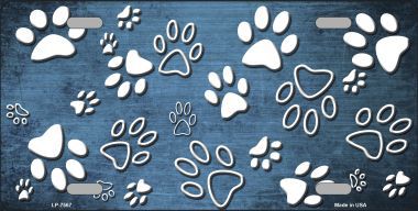 LP-7567 Light Blue White Paw Print Oil Rubbed Metal Novelty License Plate