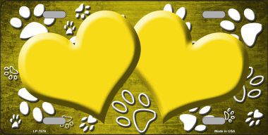 LP-7576 Paw Print Heart Yellow White Metal Novelty License Plate