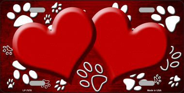 LP-7578 Paw Print Heart Red White Metal Novelty License Plate