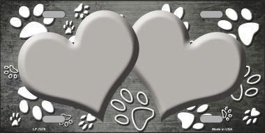 LP-7579 Paw Print Heart Gray White Metal Novelty License Plate