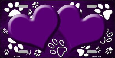 LP-7580 Paw Print Heart Purple White Metal Novelty License Plate