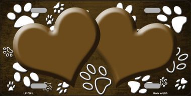 LP-7581 Paw Print Heart Brown White Metal Novelty License Plate