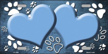 LP-7582 Paw Print Heart Light Blue White Metal Novelty License Plate
