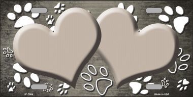 LP-7584 Paw Print Heart Tan White Metal Novelty License Plate