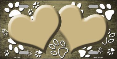 LP-7585 Paw Print Heart Gold White Metal Novelty License Plate
