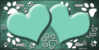 LP-7586 Paw Print Heart Mint White Metal Novelty License Plate