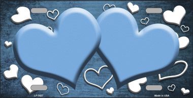 LP-7627 Light Blue White Love Print Hearts Oil Rubbed Metal Novelty License Plate