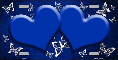 LP-7665 Blue White Hearts Butterfly Print Oil Rubbed Metal Novelty License Plate