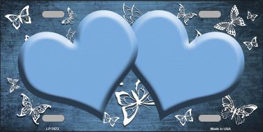 LP-7672 Light Blue White Hearts Butterfly Print Oil Rubbed Metal Novelty License Plate