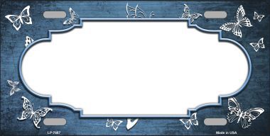 LP-7687 Light Blue White Scallop Butterfly Print Oil Rubbed Metal Novelty License Plate