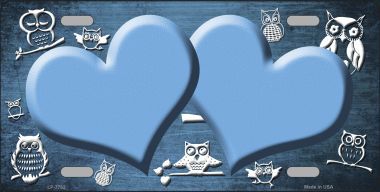 LP-7762 Light Blue White Owl Hearts Oil Rubbed Metal Novelty License Plate
