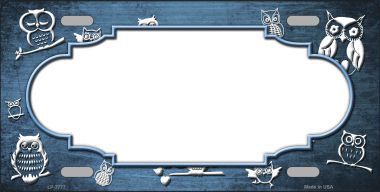 LP-7777 Light Blue White Owl Scallop Oil Rubbed Metal Novelty License Plate