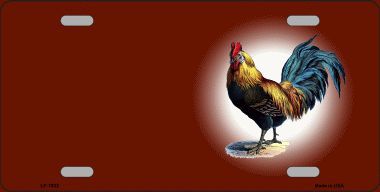 LP-7802 Rooster Offset Red Metal Novelty License Plate