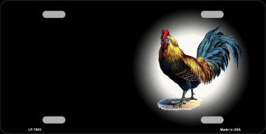 LP-7803 Rooster Offset Black Metal Novelty License Plate