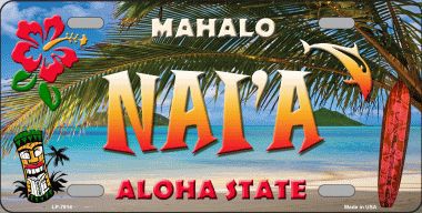 LP-7814 Naia Hawaii State Background Novelty Metal License Plate